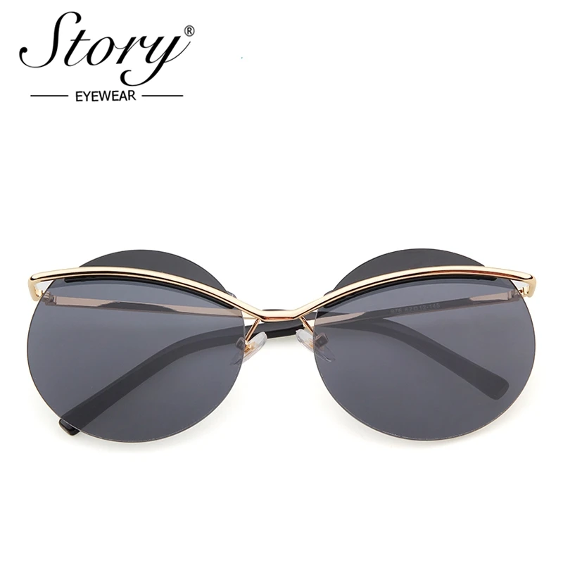 STORY Rimless Sunglasses For Women Ocean Lens Gold Metal Frame Round Shape Glasses Fashion Brand Coating Eyewear Women UV400