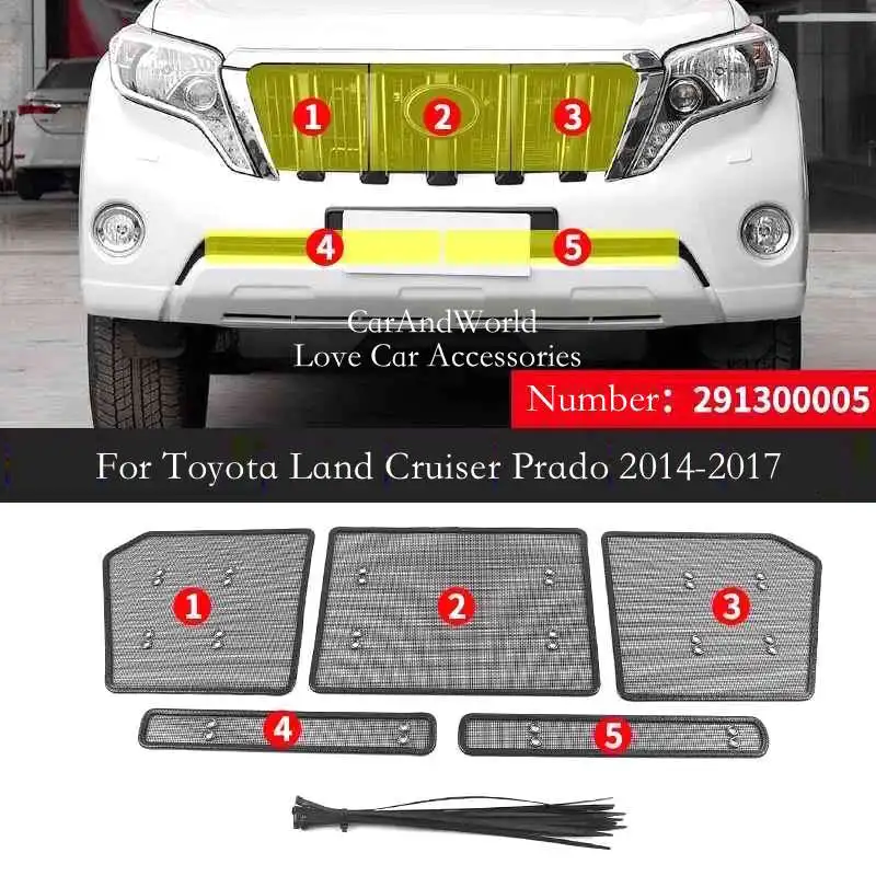 Front Grilles Insert Net Protective Head Mesh Cover Car Accessories For Toyota Land Cruiser Prado 2004-2013 2014-2017 2018-2022