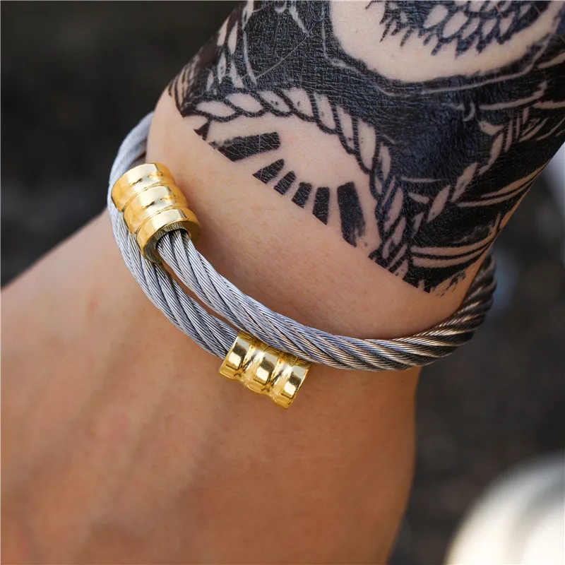 Hip Hop Stainless Steel Men Bangle Bracelet Titanium Adjustable Open Cuff Charm Bangle Jewelry Pulseras Ombre Punk Jewelry