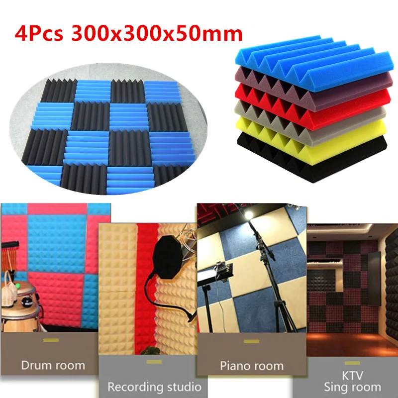 4pcs 300x50mm Soundproofing Foam Anti Static Pin Insertion High Density Foam Soundproof Sponge Foam Absorption Treatment Panel