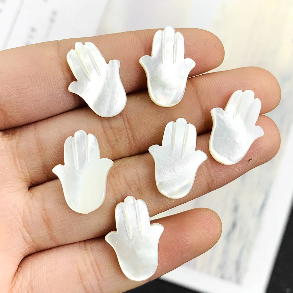 5PCS Natural Hamsa Fatima Hand Seashell Charm Pendant Mother of Pearl Palm Shell Beads DIY Necklace Jewelry Making Accessories