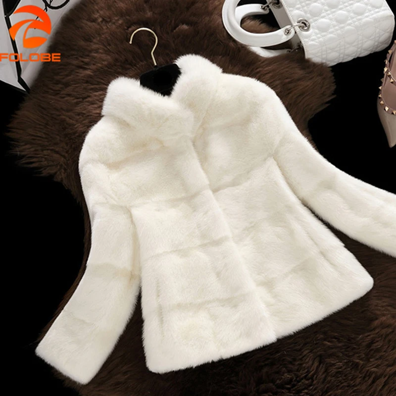 FOLOBE Winter Coat For Women Natural Faux Fur Coat Women O-Check Outerwear Whole Peel Overcoat High Grade Fur Jacket Clothing