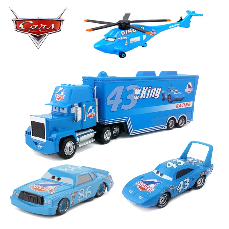 Disney Pixar Cars 2 3 Toy Car Set Blue Dinosaur DINOCO King Lightning McQueen Helicopter 1:55 Metal Diecasts Boys Toys Vehicles