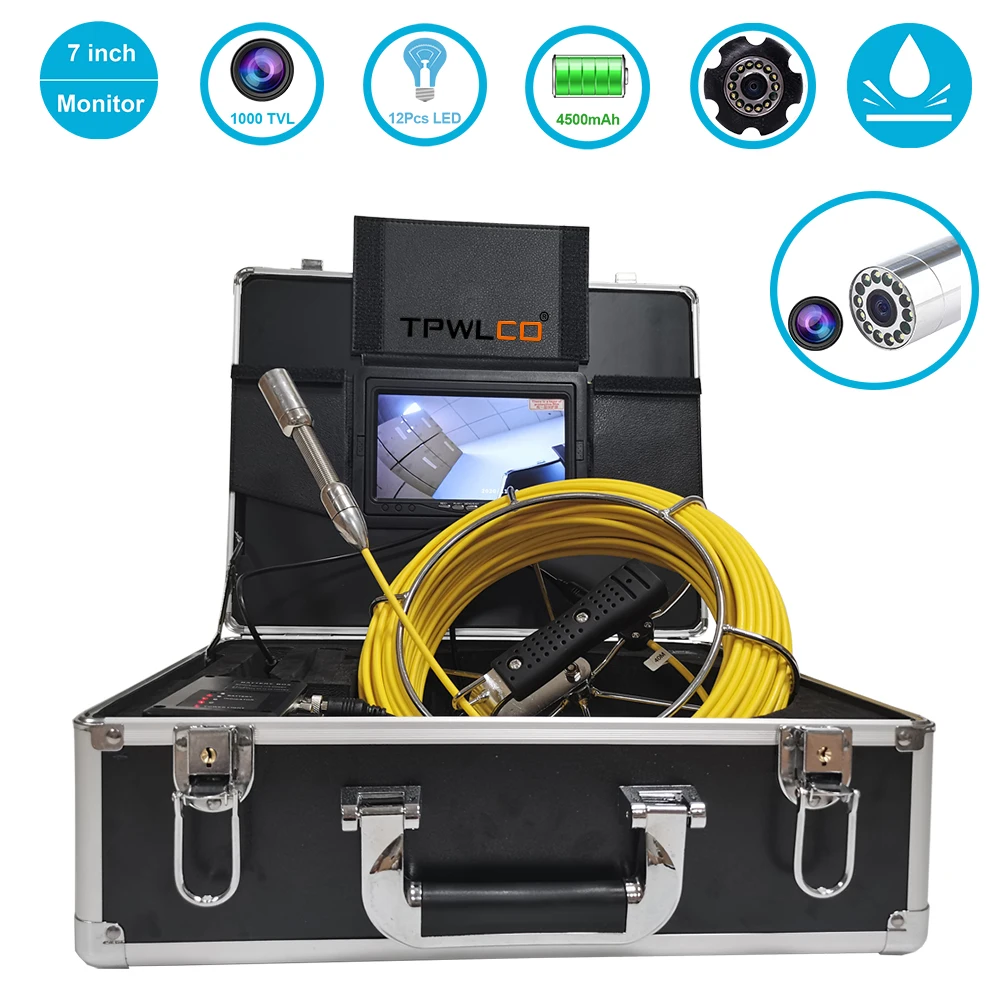 

7inch Screen Waterproof Industrial Pipe Pumbing System 1000 TVL 23mm Lens Drain Sewer Endoscope Inspection Camera 20-50m Cable