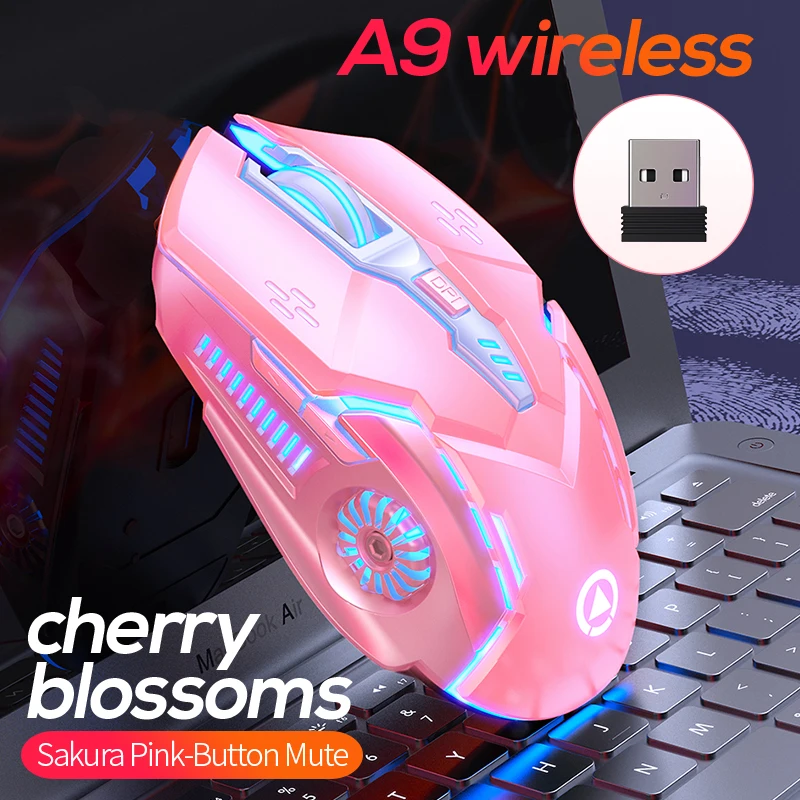 

A9 Luminous Silent Gaming Wireless Mouse Pink Computer Accessories Rechargeable 2.4G USB Mice for Laptop Desktop