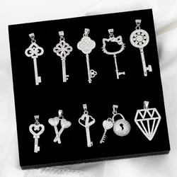 Juya Handmade Statement Pendant Necklace Making Accessoriess DIY Cubic Zirconia Love Heart Cat Flower Locket Key Charms Supplies