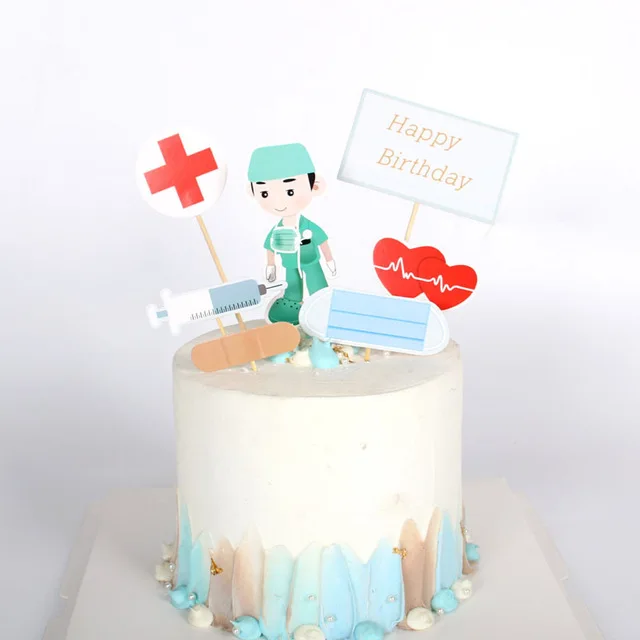 7pcs/lot Doctor Happy Birthday Paper Cake Toppers Nurse Birthday Cupcake Topper for Doctor Nurse Birthday Party Cake Decorations