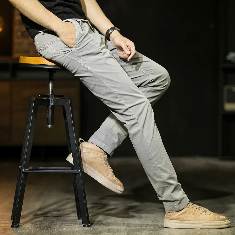 Casual Pants Men With Zipper Militar Green Black Trousers for Male Khaki Pants Man Clothing Straigh 2024 Summer Thin