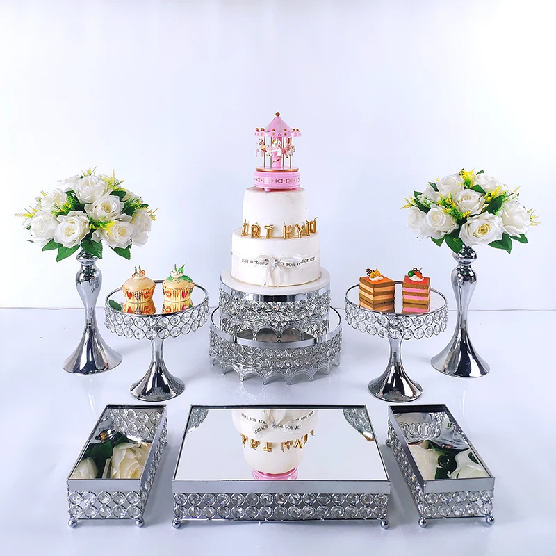 8-14pcs Silver Metal Cake Stand Round  Wedding Birthday Party Dessert Cupcake Pedestal Display Plate Home Decor