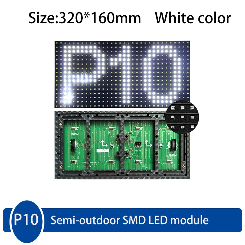 

10Pcs/Lot P10 Semi-outdoor/Indoor SMD White Color LED Screen Module 320*160mm 1/4 Scan Drive High Brightness Display Panel