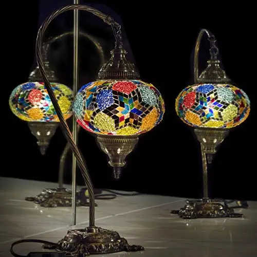 

Turkish Lamp, Tiffany Lamp 2021 Mosaic Stained Glass Boho Moroccan Lantern Table Lamp, swan Neck Handmade Desk Lighting Night At