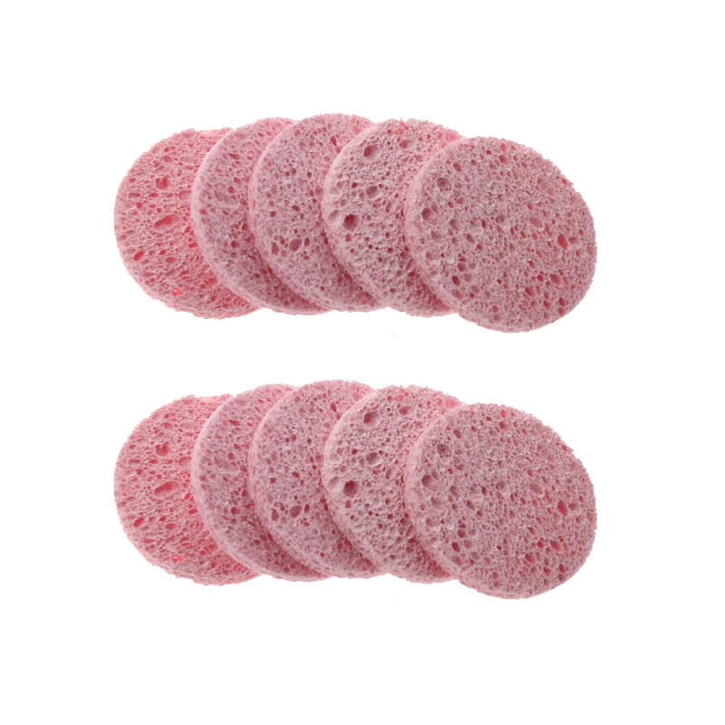 10Pcs/Set 6cm Women Girls Face Washing Tool Natural Wood Fiber Face Wash Cleansing Round Sponge Beauty Makeup Cleaning Tools