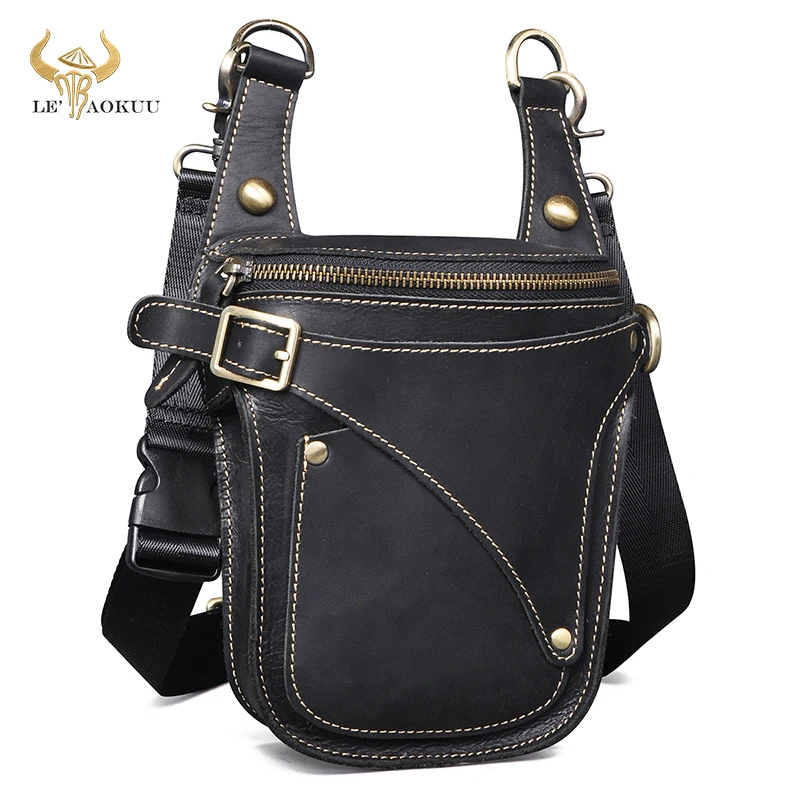 

Unisex Genuine Real Leather Male Design Messenger Cross-body bag Retro Travel Drop Leg Thigh Belt Fanny Waist bag For Men's 9326