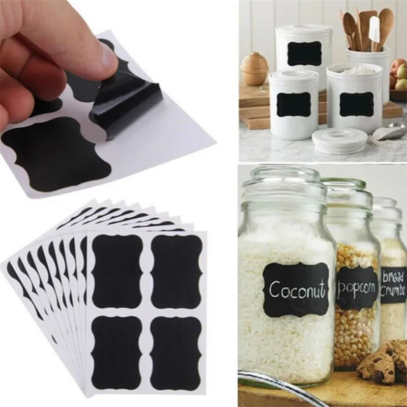 24pcs /Set Blackboard Stickers Craft Kitchen Jar Storage Box Label 5cm X 3.5cm Black Spice Blackboard Sticker Tags