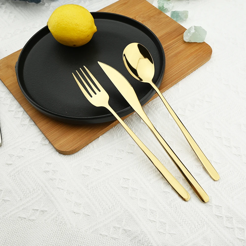 Stainless Steel Set Cutlery Reusable Dinner Simple Korean Style Tableware Set Knives Spoons Fork Silverware Gold Dinnerware Set