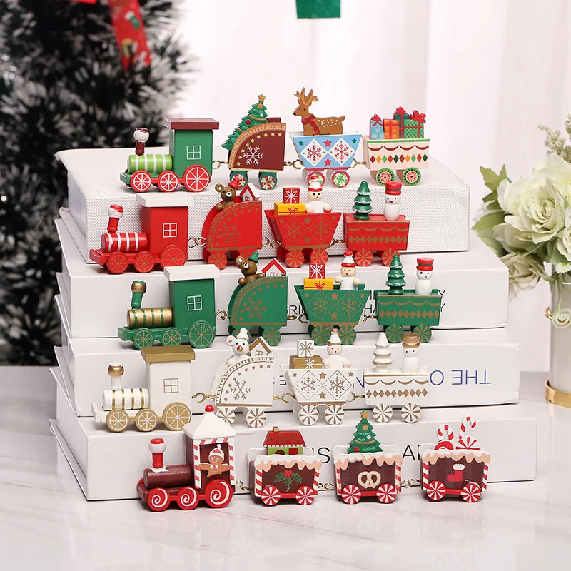 

2023 Christmas Wooden Train Ornaments With Santa Merry Christmas Decorations For Home Xmas Kids Gift Toy Noel Navidad New Year