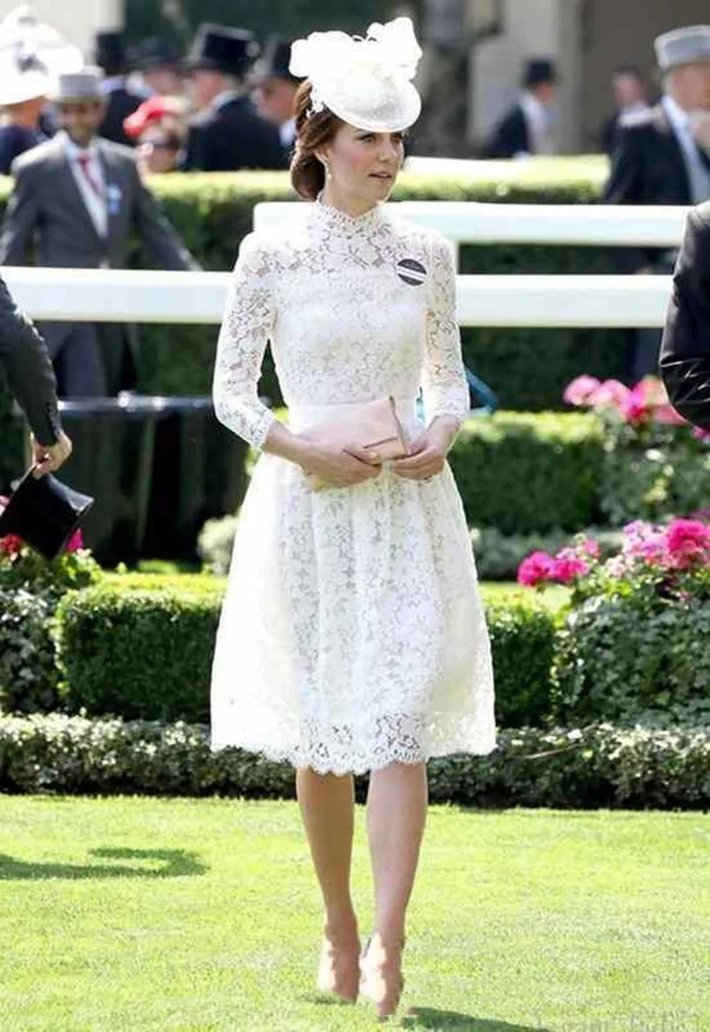 دانتيل أنيق أم فستان عروس بأكمام طويلة Kate Middleton رداء حفلات رسمي رقبة عالية طول الركبة Vestidos