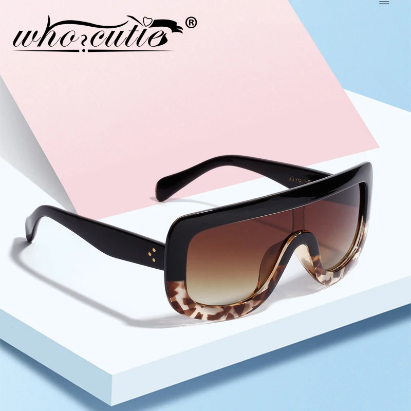 WHO CUTIE 2025 Oversized Sunglasses Women Brand Designer Shield Big Frame Flat Top Gradient Lens Sun Glasses Shades Lady OM87B