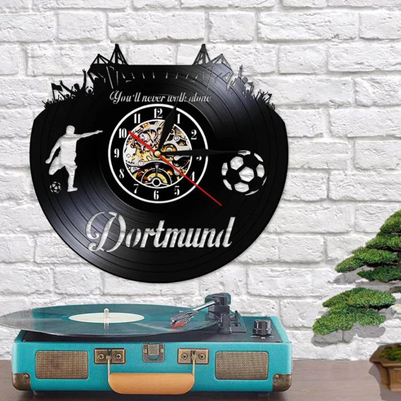 

The Dortmund LP Record Wall Clock German Football Stadium Fans Player Vinyl Mute Clock Soccer Lover Gift for Home Office