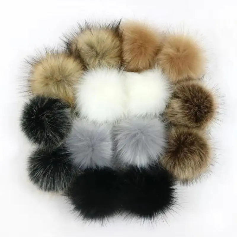 14pcs 10cm Faux Artificial Fur Pom Pom Ball with Elastic Band for DIY Knitting Hat Bag Scarf Accessories