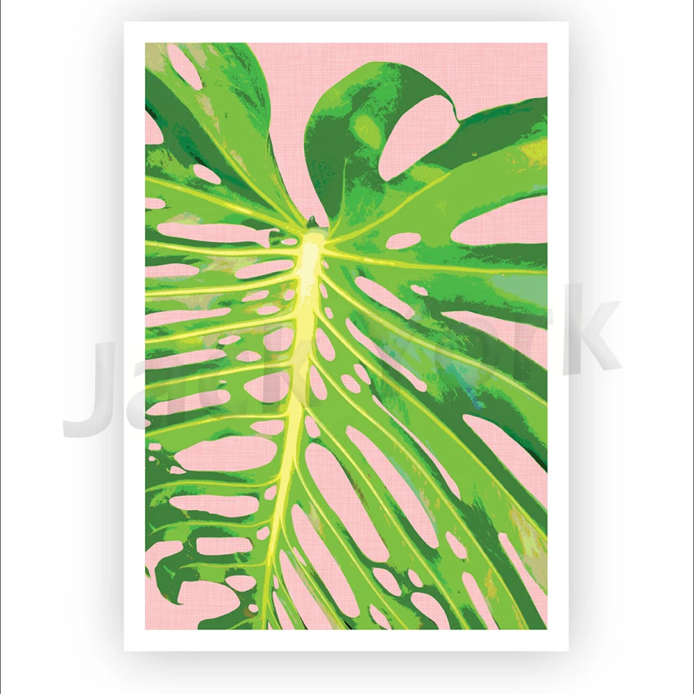 Leaf Prints,  Monstera Print Set, Blush Pink & Green, Botanic Wall Art , Wall Art Prints, Garden Printable