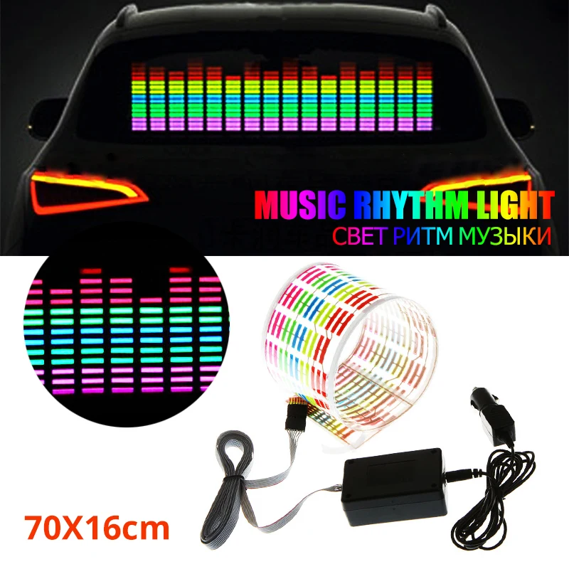 70X16CM Colorful Car Sticker Music Rhythm LED Flash Light Lamp Voice-activated Equalizer Sticker Rear windshield Light