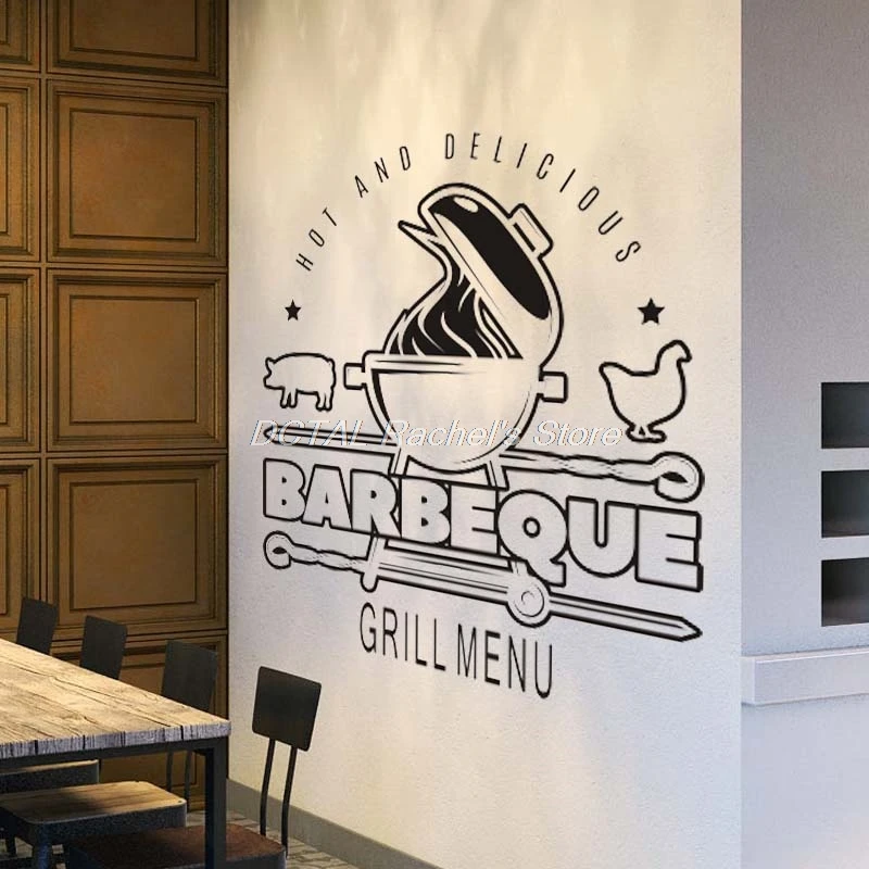 Barbeque Restaurant Sticker Decor Grill Menu Vinyl Wall Decal Kitchen Dining Room Sticker Bar Drink Art