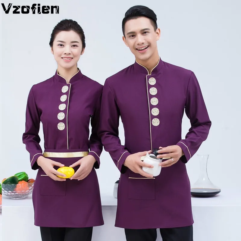 

Tea House Waiter Workwear Fast Food Work Uniforms Waiter Overalls Long-Sleeved Hot Pot Restaurant Autumn Winter Chef Jacket