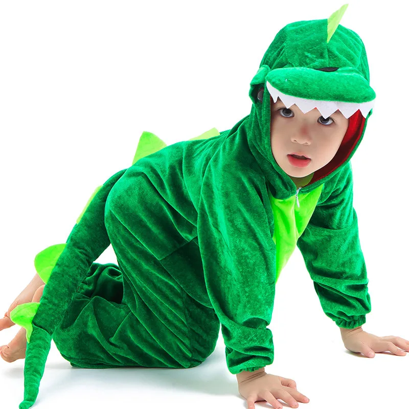 Schattige kinderen dier dinosaurus Kigurumi kostuum cosplay jongens kind groen zwart kleuterschool schoolfeest spel rollenspel pak Umorden