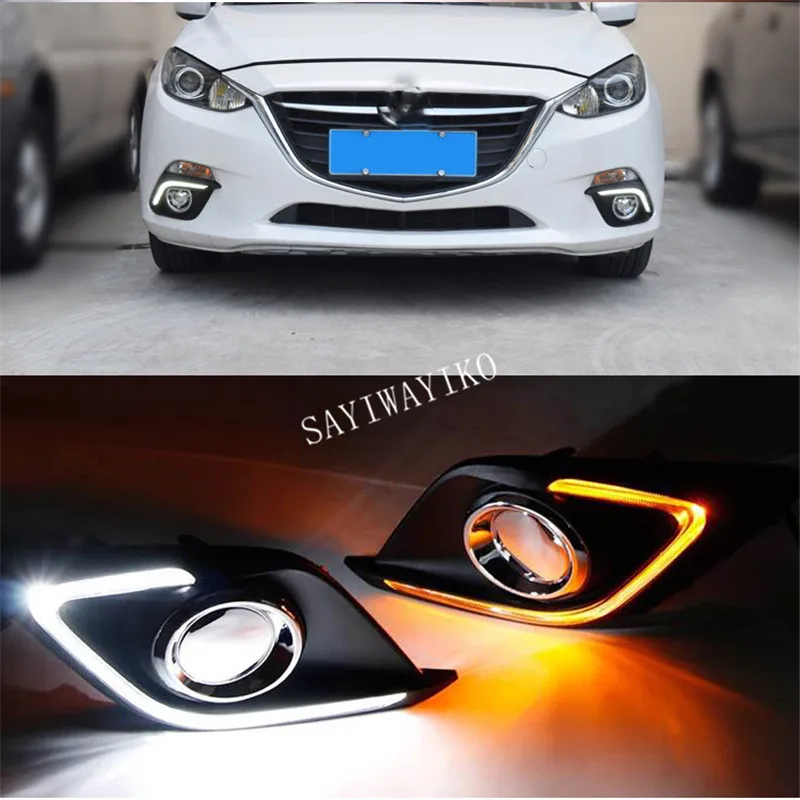 

2 Pcs DRL For Mazda 3 Mazda3 Axela 2014 2015 2016 LED DRL Daytime Running Lights with turn signal Fog light cover