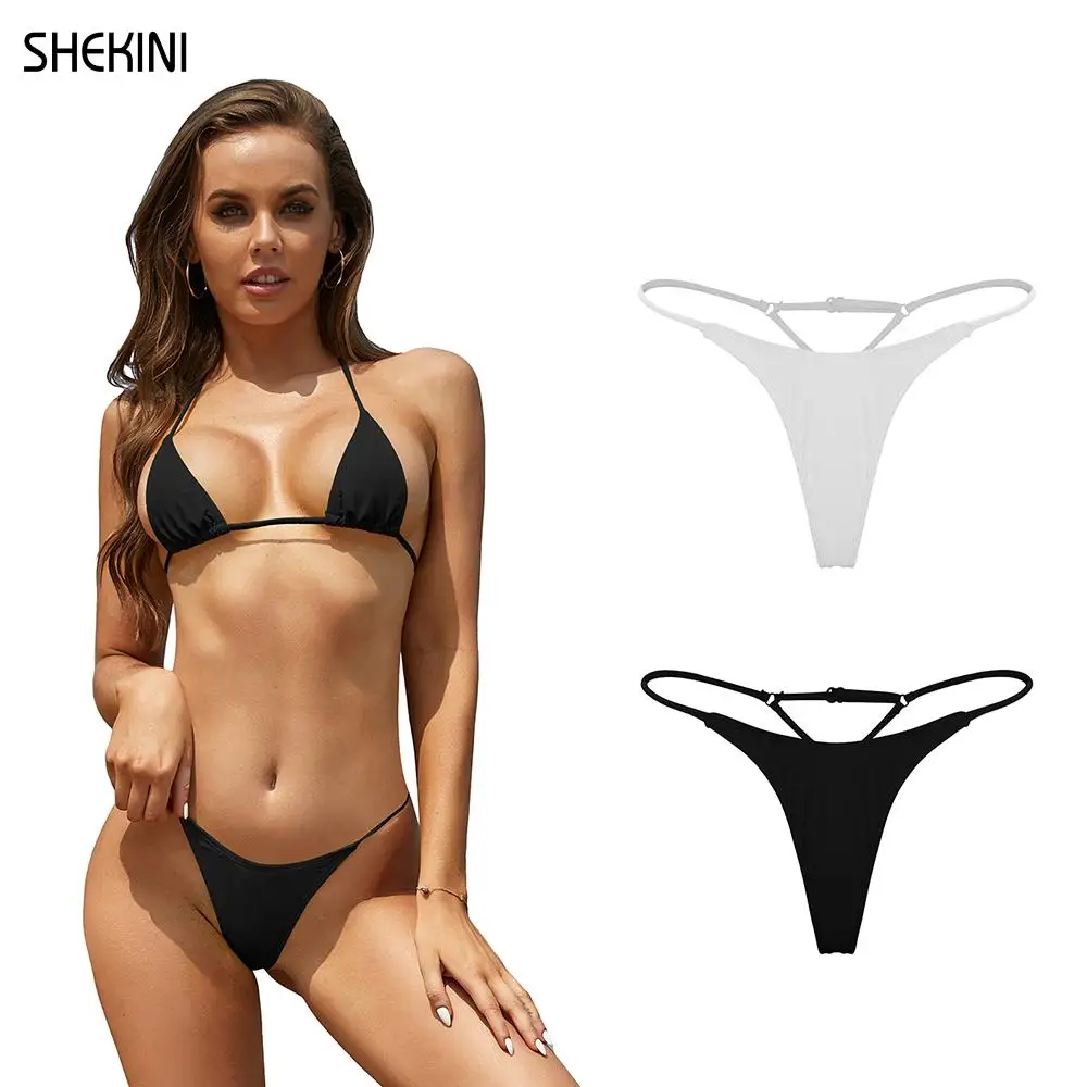 SHEKINI Women's Thong Bikini Bottom Brazilian Cheeky Swimsuits Sexy Brazil Cut Style Bottoms Solid Female Bathing Swimming Suit