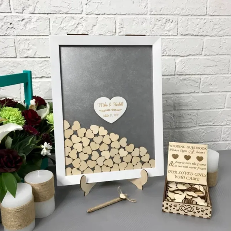 

personalised wooden wedding engraved frames Alternative Wooden guestbooks wishes Drop box signature guest books decorations