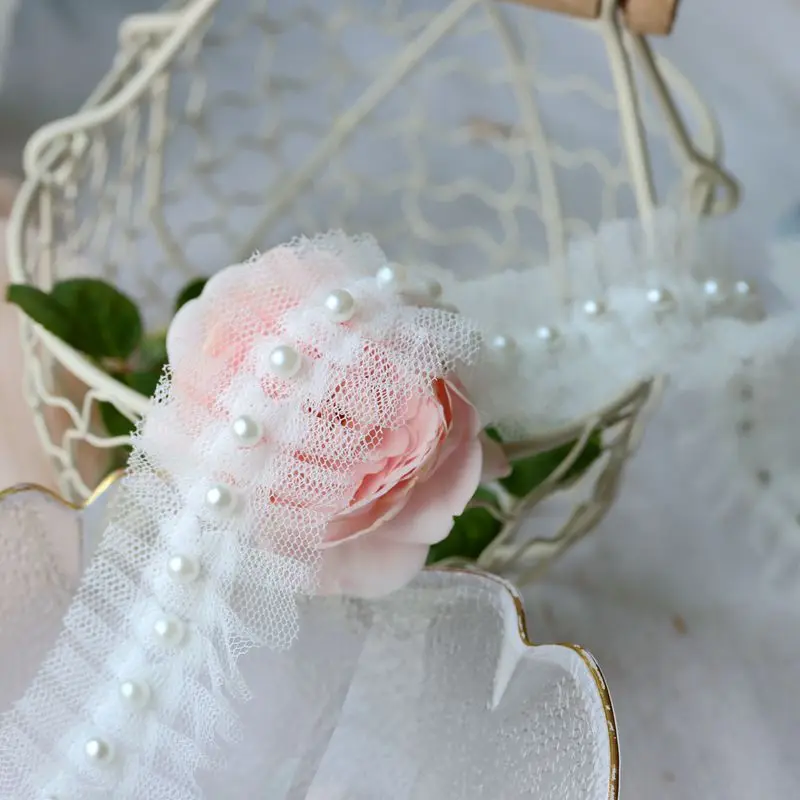 5 ярдов, новинка, хорошее качество, ручная работа, бисер для ногтей, сморщенная белая бобовая паста, порошковая кружевная одежда, материалы, детская одежда, кружево