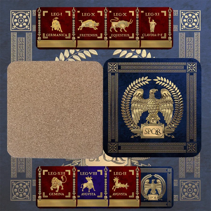 Emblema de legionario romano, almohadilla de madera para taza de café, signo de fiesta, Unión de Estudiantes, marca de cerveza, posavasos decorativo, tapete de té S2, 8 Uds.