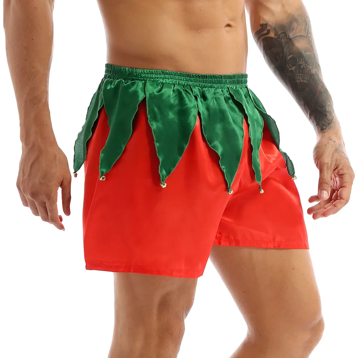 سروال داخلي رجالي على شكل قزم للكريسماس سانتا كلوز ، شورتات قصيرة ، ملابس داخلية للردهة ، حفلة عطلات ، سراويل قصيرة ناعمة من الساتان ، سروال داخلي