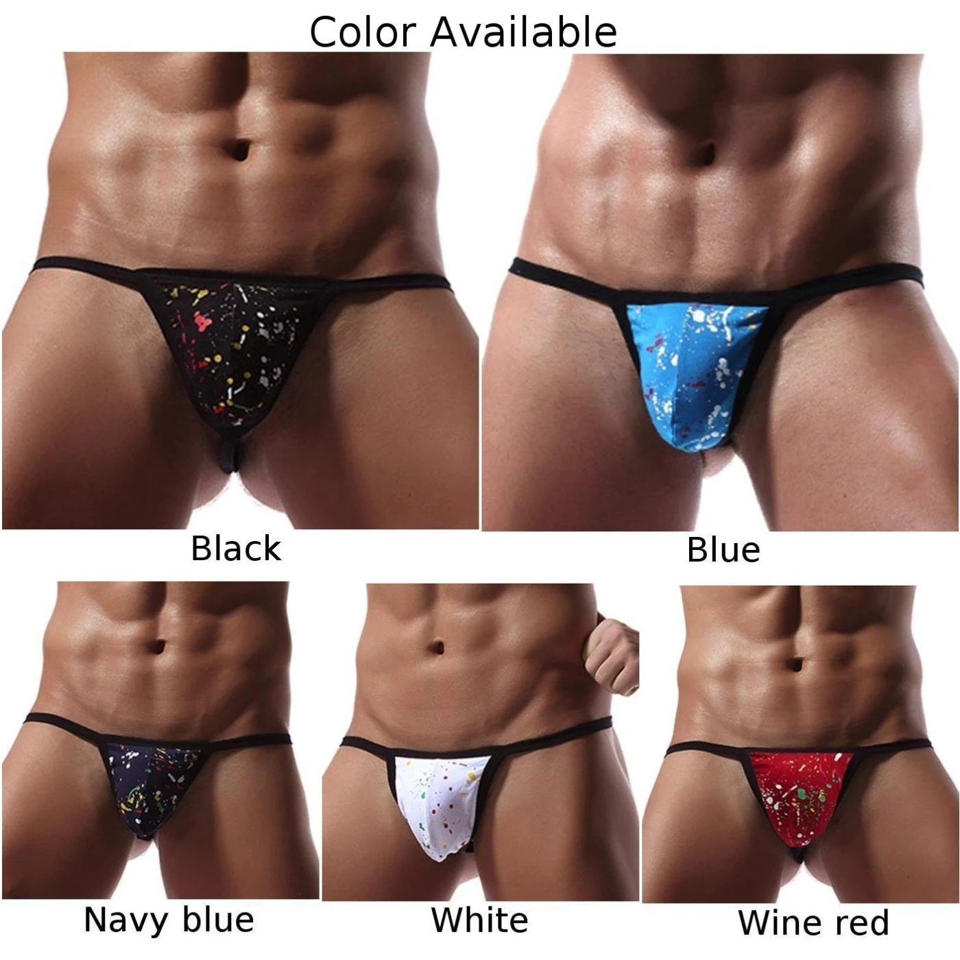 Mens Sexy Briefs Lingerie Print T-Back G-string Thong Bikini Underwear Pouch Panties Boy Thongs Front Pouch Bag Men Underpants