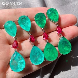 Charms Vintage Paraiba Tourmaline Emerald Gemstone Drop Big Earrings for Women Wedding Earrings Fine Jewelry Accessories Gift