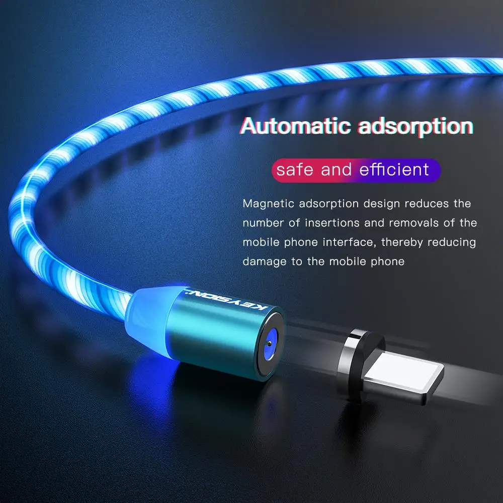 KEYSION Magnetic USB-C Cable for Realme X2 Pro XT Q 5 Pro 3 C2 A9 Flowing Light LED Type C Cable Charging  Magnet Charger Cables