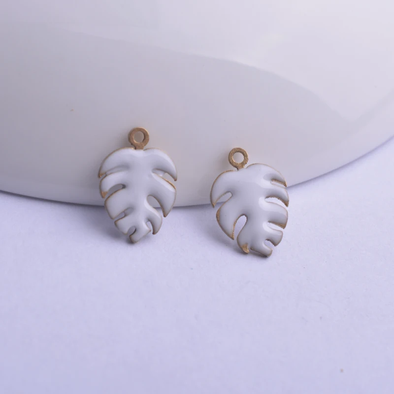 30 Stück 9*13mm beidseitig emaillierte Monstera-Anhänger aus Kupfer, Pflanzenblatt-Anhänger für DIY-Schmuckherstellung – Detail 10