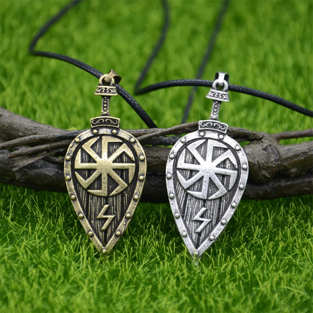 Slavic Kolovrat Shield Pendant Viking Jewelry Mens Necklaces Runic Runes Sowulo Sun Protection Talisman Amulet