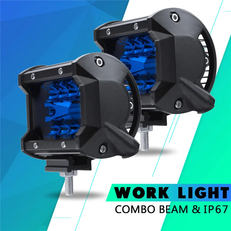 1Pair Blue 4Inch Spot Flood Led Working Lights for Offroad  SUV ATV Car Driving light 200W  LED Work Light Bar