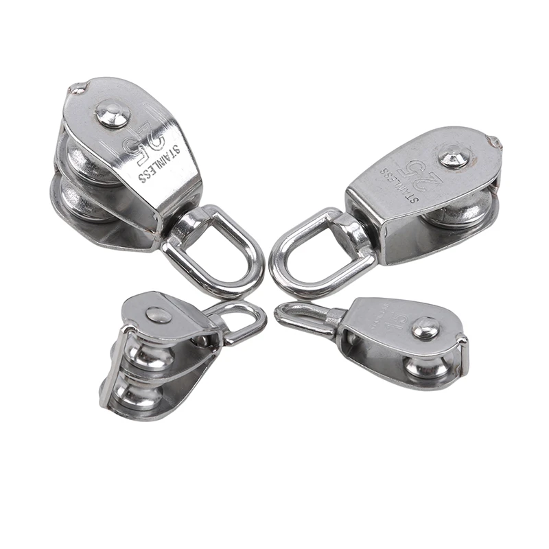 M15/M20 Stainless Steel Pulley Single/Double Wheel Swivel Lifting Rope Pulley Set Bearing Lifting Wheel Tools High Quality