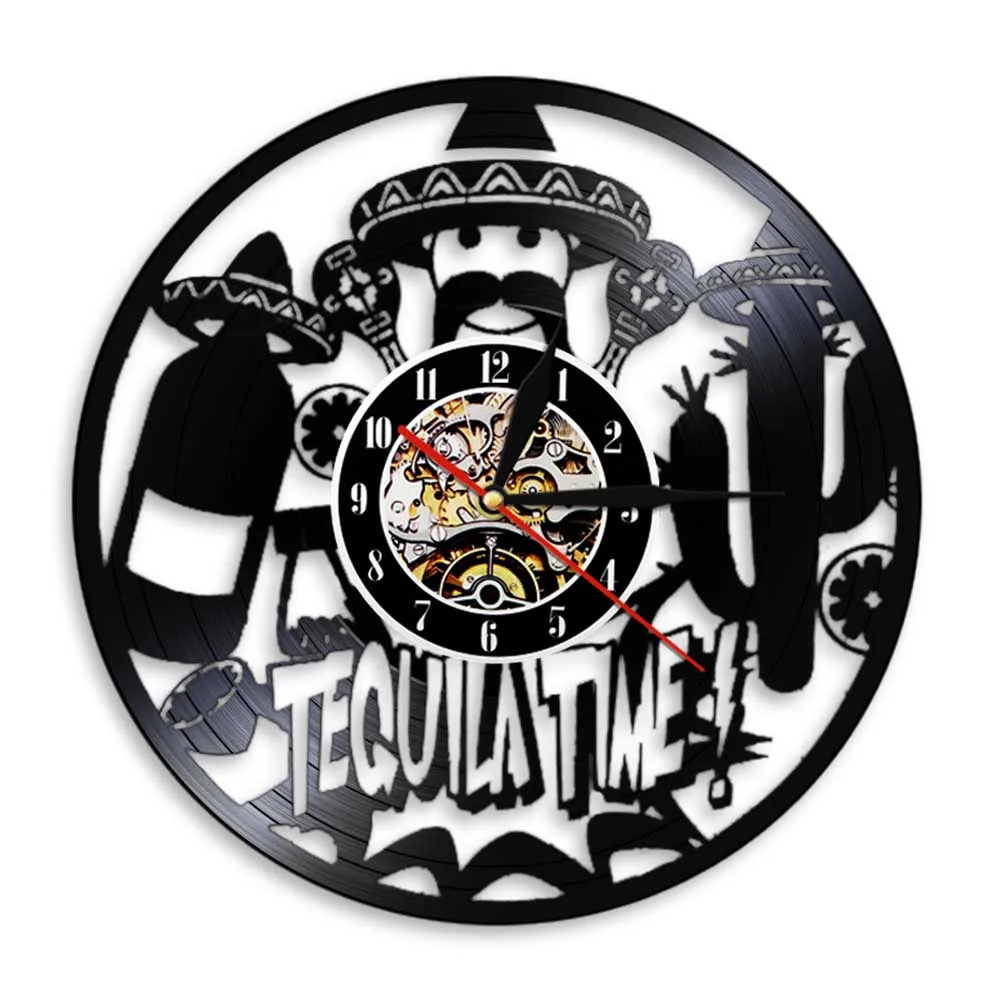 Tequila Time Vinyl Record Wall Clock Bar Alcohol Restaurant Wine Drink Wall Clock Watches Personality Tequila Club Business Sign