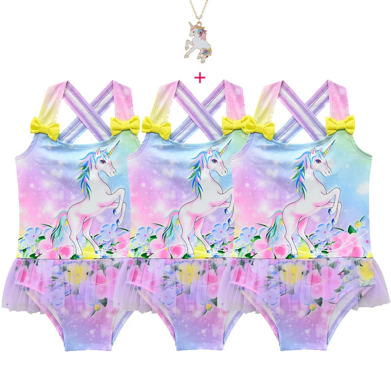 New Summer dress beautiful unicorn Girls Beach Style lol Bikini Kids girl Swimsuits kids Mesh and petal patterns
