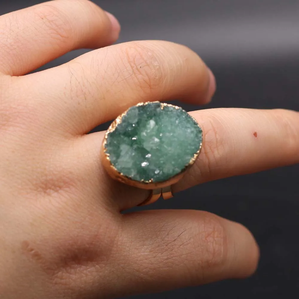 Irregular Agates Druzy Ring Adjustable Statement Rings Natural Stone Quartz Rings For Women Jewelry