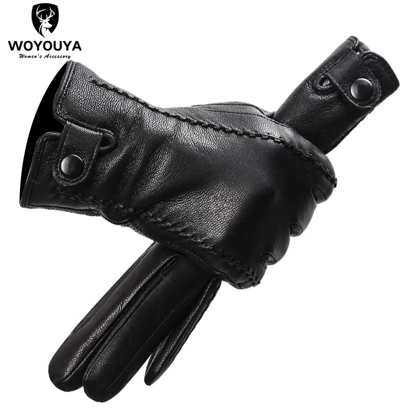 Fashion sheepskin Sensitive touch gloves black women's leather gloves,Keep warm winter gloves for touch screens-2265