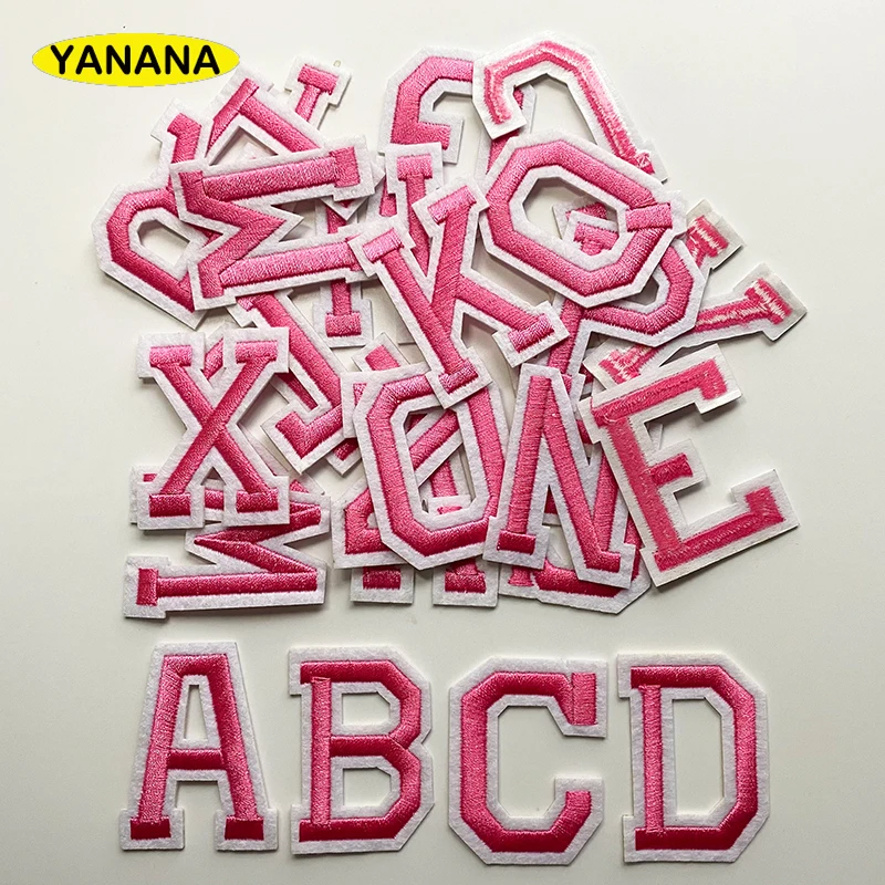 Pink Alphabet English Letter Embroidery Iron On Patch For Clothing Badge Paste For Clothes Bag DIY