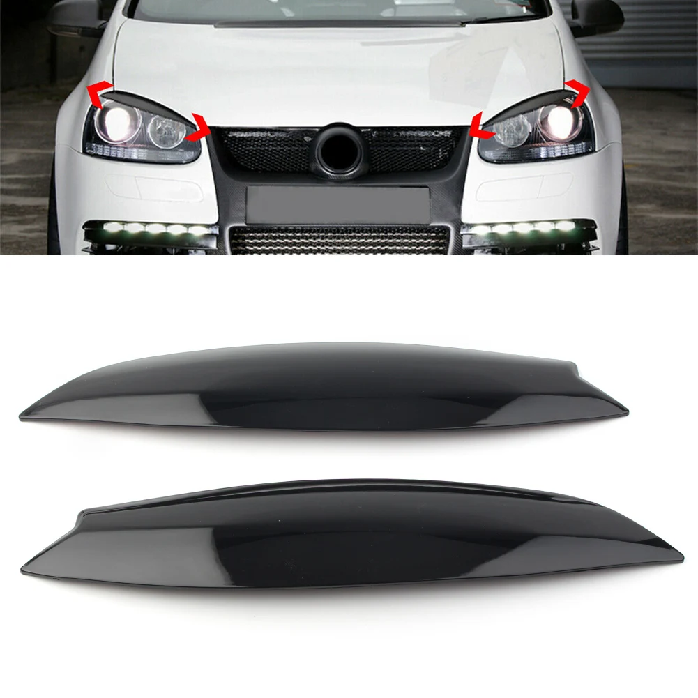 Glossy Black Car Headlight Eye Lid Eyebrow Cover Trim For VW Golf 5 GTI R32 MK5 2005 2006 2007 ABS Plastic