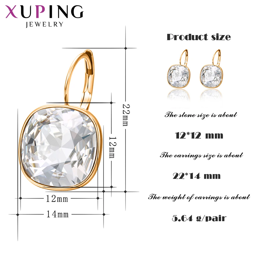 Xuping Jewelry Square Colorful Stone Charm Romantic Gold Plated Crystal Earrings for Women Girl Work Party Gift 20404