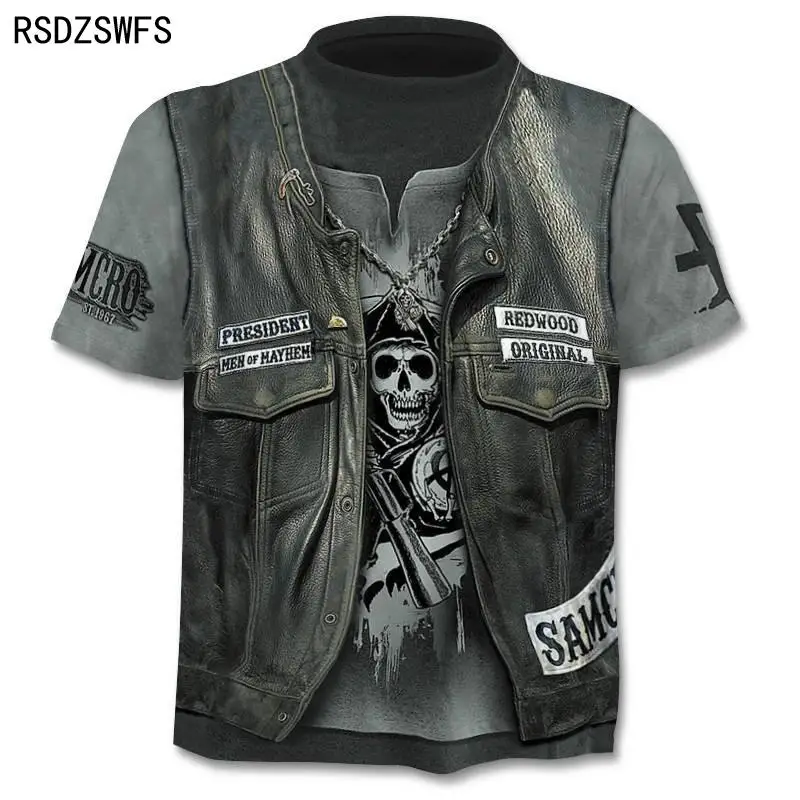 Fashion Skull Skeleton 3D Print Men T-Shirt Summer Punk Rock O-Neck Hip Hop Short Sleeve Plus-Size Men Clothing Unisex Tops Tees